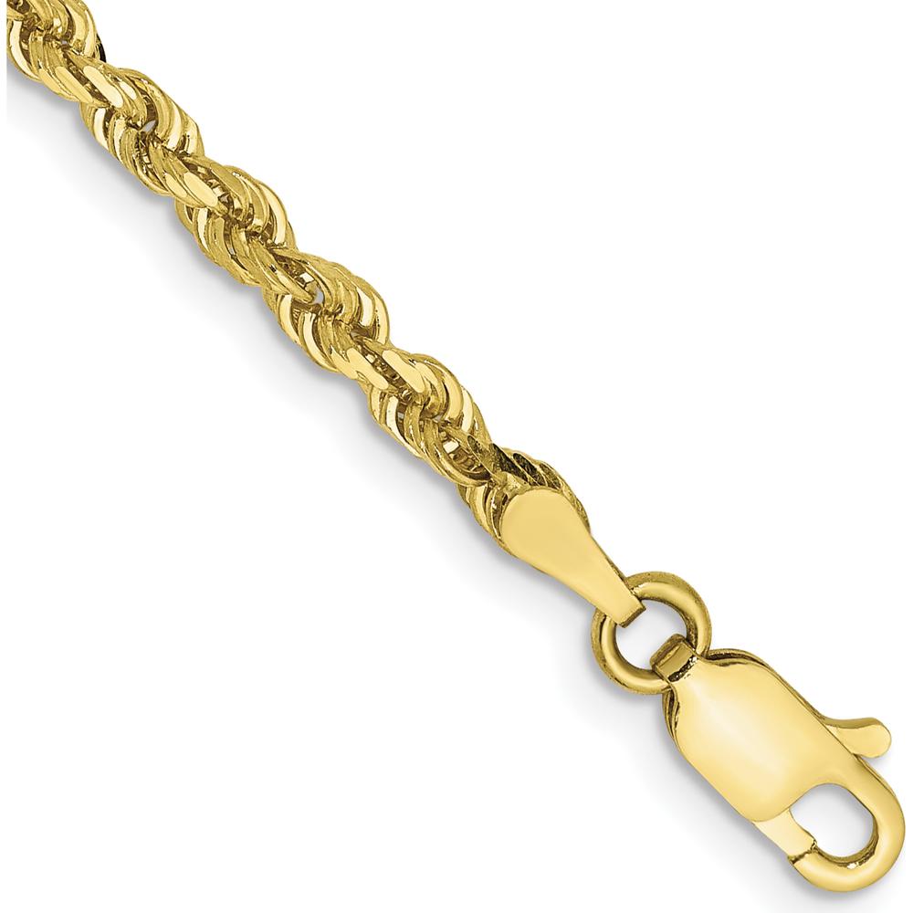 10K Yellow Gold 7" Diamond-Cut Rope Chain Bracelet - 3mm Width