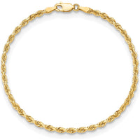 10K Yellow Gold 7" Diamond-Cut Rope Chain Bracelet - 3mm Width