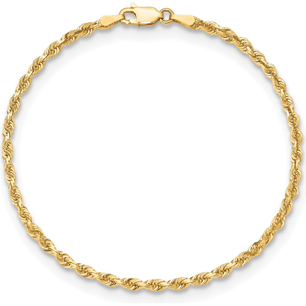 10K Yellow Gold 7" Diamond-Cut Rope Chain Bracelet - 3mm Width