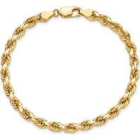 10K Yellow Gold 7" Diamond-Cut Rope Chain Bracelet - 4.5mm Width