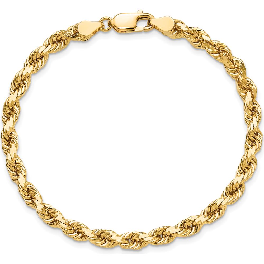 10K Yellow Gold 7" Diamond-Cut Rope Chain Bracelet - 4.5mm Width