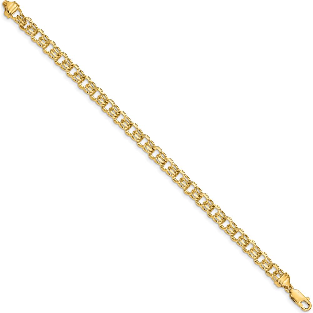 10K Yellow Gold 7" Double Link Charm Bracelet - Solid 5.5mm Links