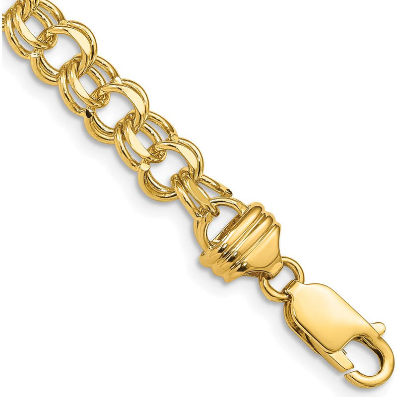 10K Yellow Gold 7" Double Link Charm Bracelet with Lobster Clasp