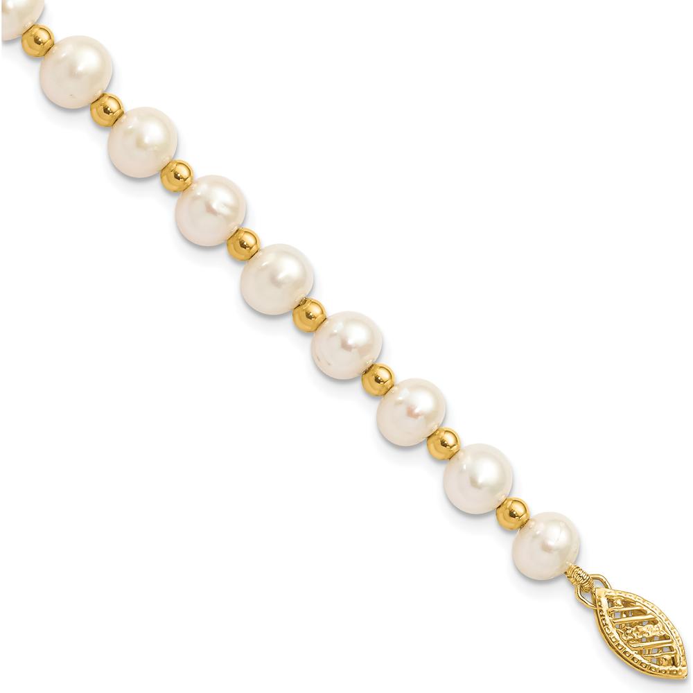 10K Yellow Gold 7" Freshwater Cultured Pearl Beaded Bracelet with Near Round Pearls - 6-7mm