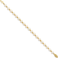 10K Yellow Gold 7" Freshwater Cultured Pearl Beaded Bracelet with Near Round Pearls - 6-7mm