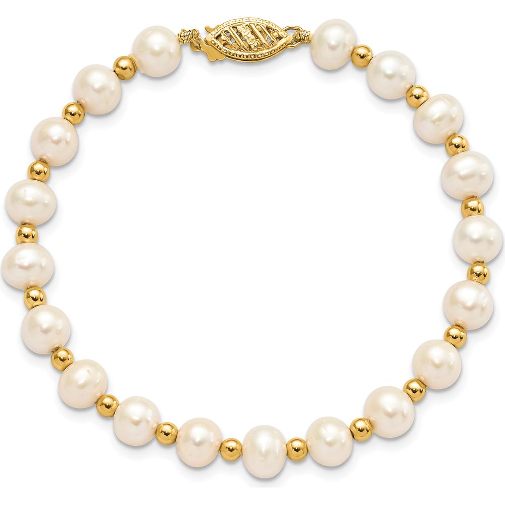 10K Yellow Gold 7" Freshwater Cultured Pearl Beaded Bracelet with Near Round Pearls - 6-7mm