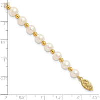 10K Yellow Gold 7" Freshwater Cultured Pearl Beaded Bracelet with Near Round Pearls - 6-7mm