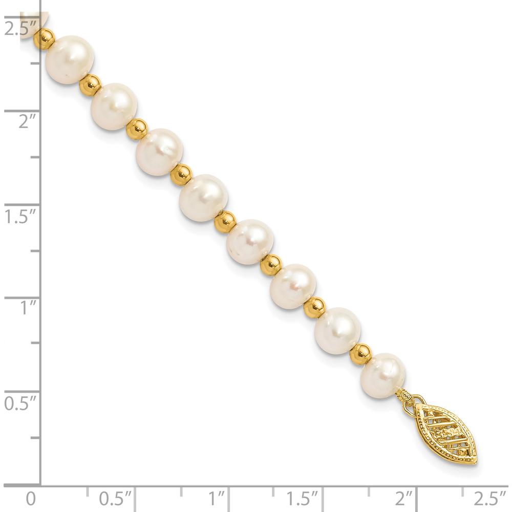 10K Yellow Gold 7" Freshwater Cultured Pearl Beaded Bracelet with Near Round Pearls - 6-7mm