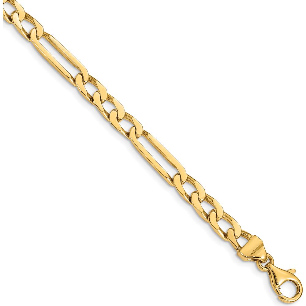10K Yellow Gold 7" Hand-Polished Figaro Link Bracelet - 5mm Links