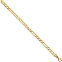 10K Yellow Gold 7" Hand-Polished Figaro Link Bracelet - 5mm Links