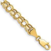 10K Yellow Gold 7" Hollow Diamond-Cut Double Link Charm Bracelet