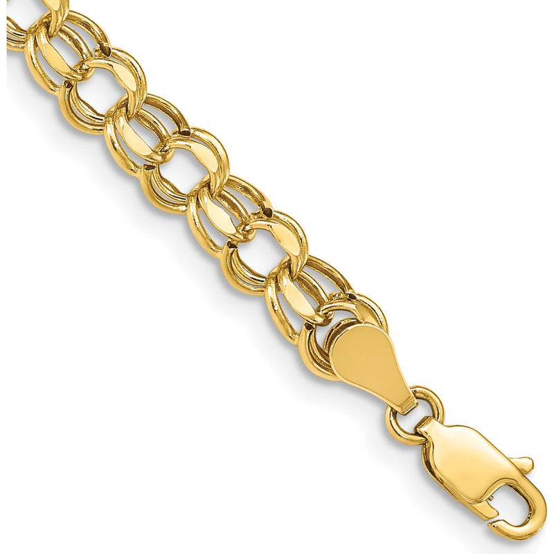 10K Yellow Gold 7" Hollow Diamond-Cut Double Link Charm Bracelet