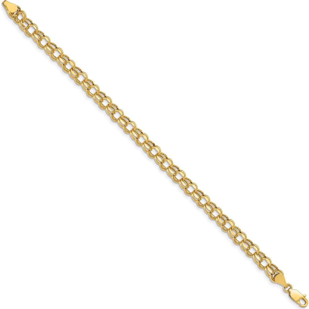 10K Yellow Gold 7" Hollow Diamond-Cut Double Link Charm Bracelet