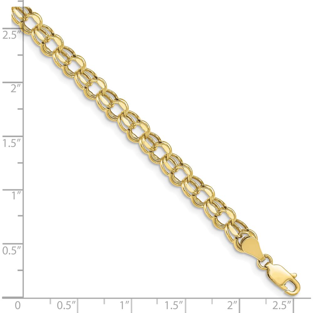 10K Yellow Gold 7" Hollow Diamond-Cut Double Link Charm Bracelet
