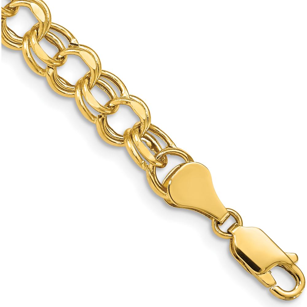 10K Yellow Gold 7" Hollow Diamond-Cut Double Link Charm Bracelet