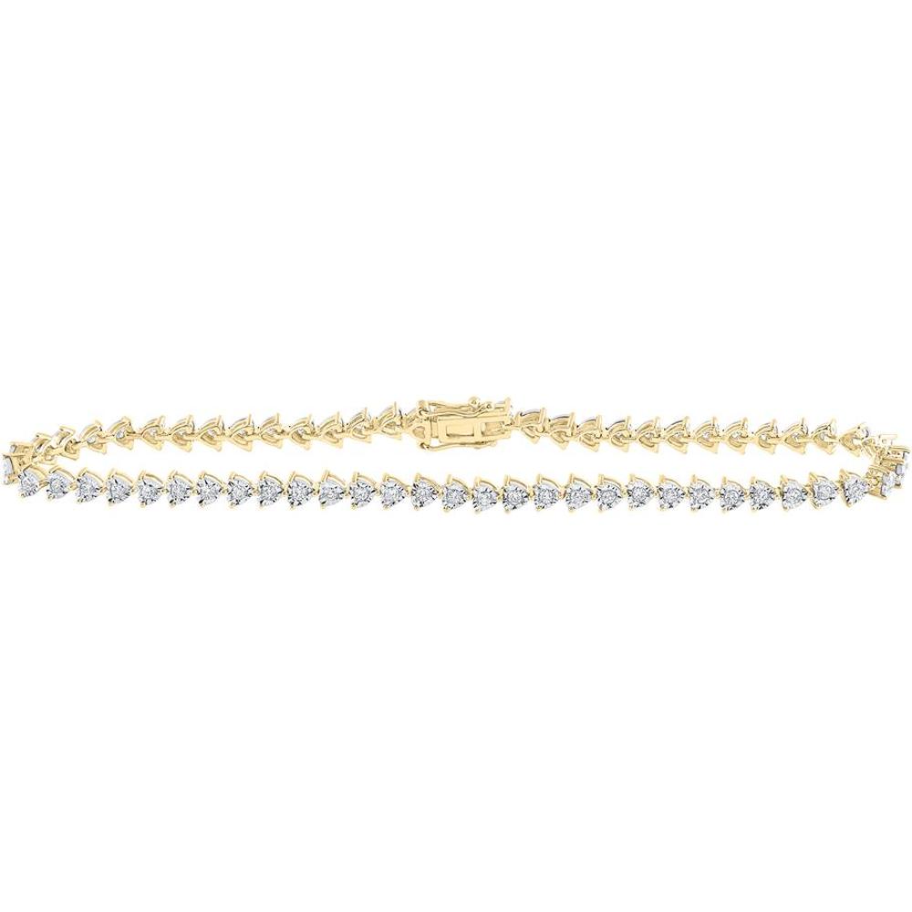 10K Yellow Gold 7-Inch Heart Link Tennis Bracelet with Prong Set Round Diamonds - 0.93 Carat Total Diamond Weight