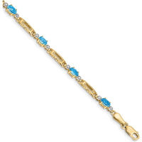 10K Yellow Gold 7-Inch Tennis Bracelet with Swiss Blue Topaz and Diamond Accents - 0.3 Carats Total Gem Weight by Oro Pregiato