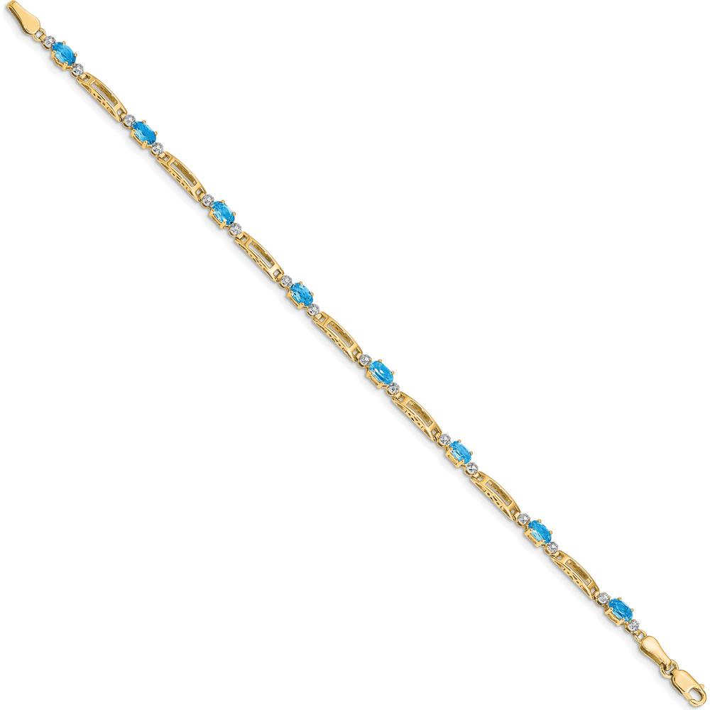 10K Yellow Gold 7-Inch Tennis Bracelet with Swiss Blue Topaz and Diamond Accents - 0.3 Carats Total Gem Weight by Oro Pregiato