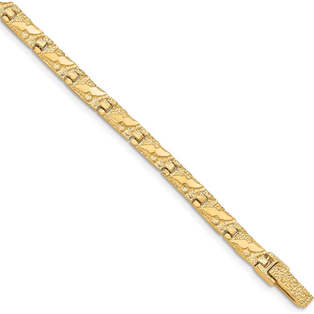 10K Yellow Gold 7" Nugget Bracelet - 6mm Textured Chain Design