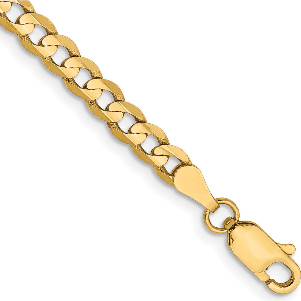 10K Yellow Gold 7" Open Concave Curb Chain Bracelet - 3.8mm Width