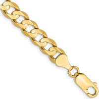 10K Yellow Gold 7" Open Concave Curb Chain Bracelet - 6.75mm Width