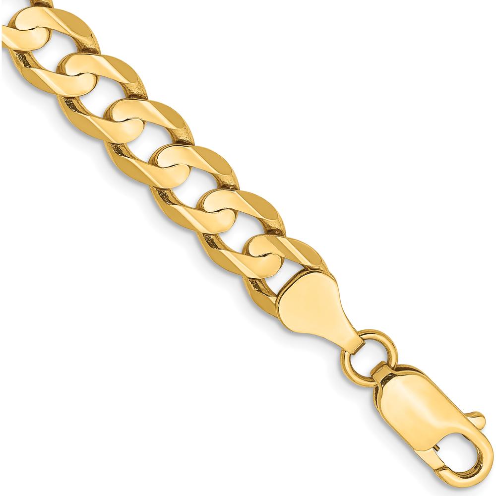 10K Yellow Gold 7" Open Concave Curb Chain Bracelet - 6.75mm Width