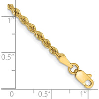 10K Yellow Gold 7" Regular Rope Chain Bracelet - 2.5mm Width