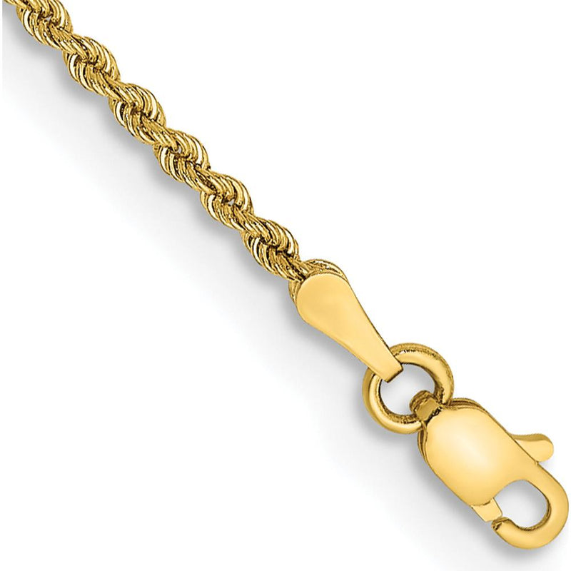 10K Yellow Gold 7" Rope Chain Bracelet - 2mm Width