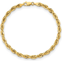 10K Yellow Gold 7" Rope Chain Bracelet - 4.25mm Width