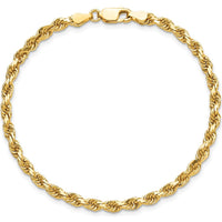 10K Yellow Gold 7" Solid Diamond-cut Rope Chain Bracelet - 3.75mm Width