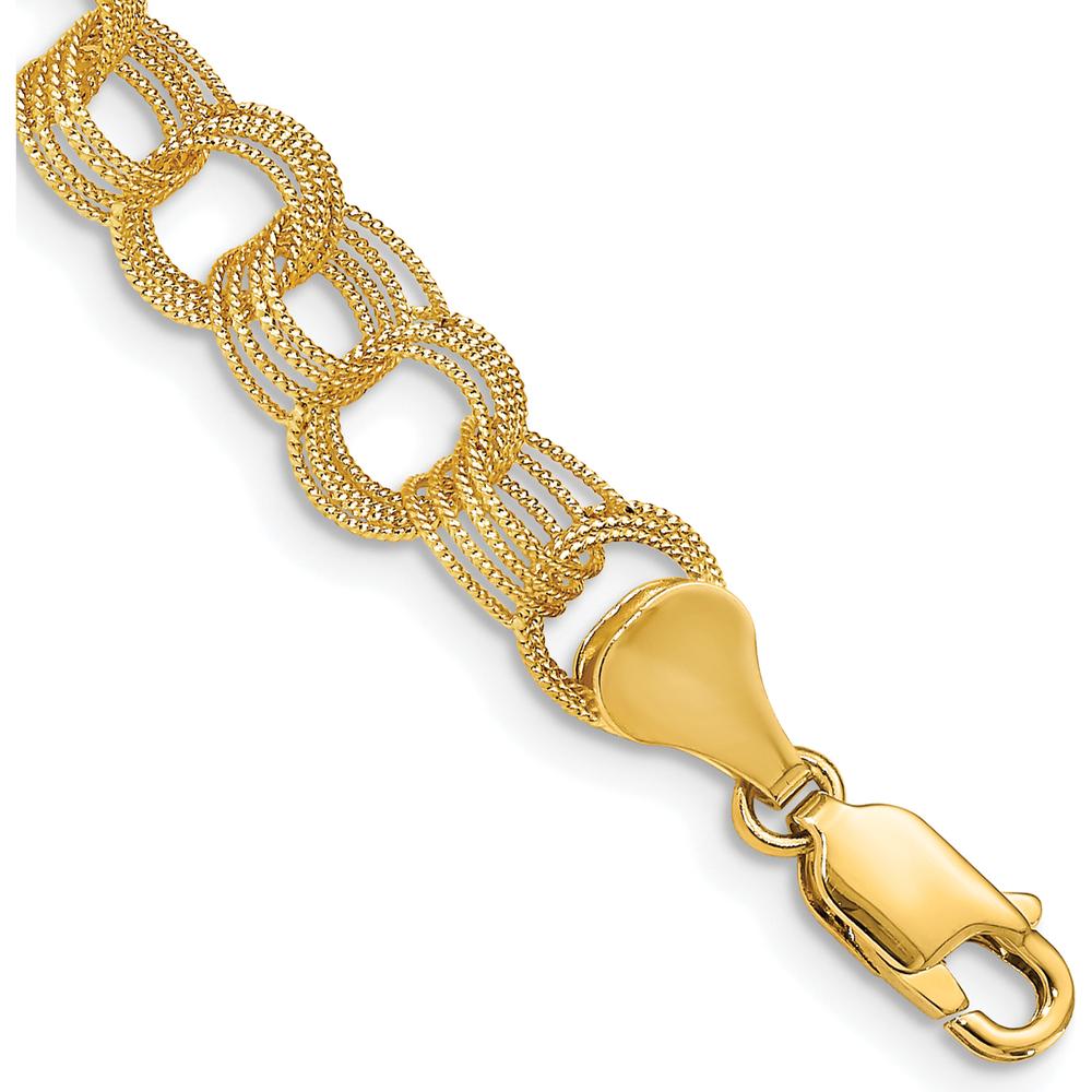 10K Yellow Gold 7" Solid Triple Link Charm Bracelet - Elegant Gold Jewelry