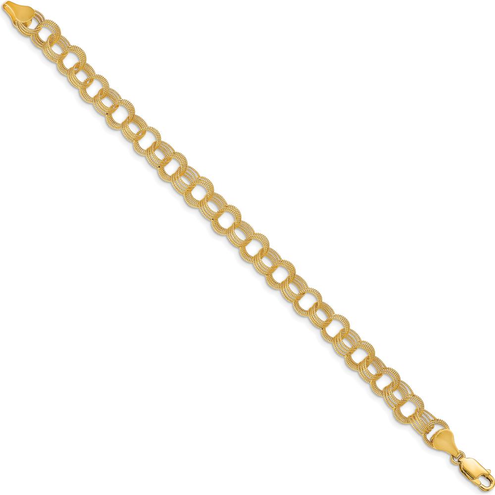 10K Yellow Gold 7" Solid Triple Link Charm Bracelet - Elegant Gold Jewelry