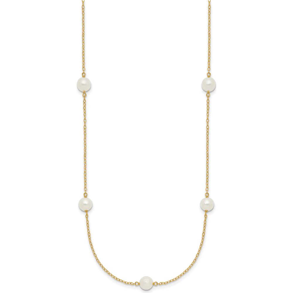 10K Yellow Gold 7-Station 16" Necklace with 5-6mm White Freshwater Cultured Pearls