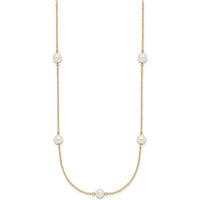 10K Yellow Gold 7-Station Freshwater Cultured Pearl Necklace - 18"