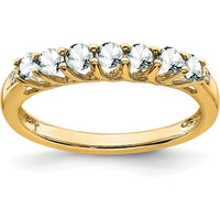10K Yellow Gold 7-Stone Band Ring with Round White Topaz and Diamonds - 0.065 Carat Total Topaz Weight, 0.006 Carat Total Diamond Weight by 0