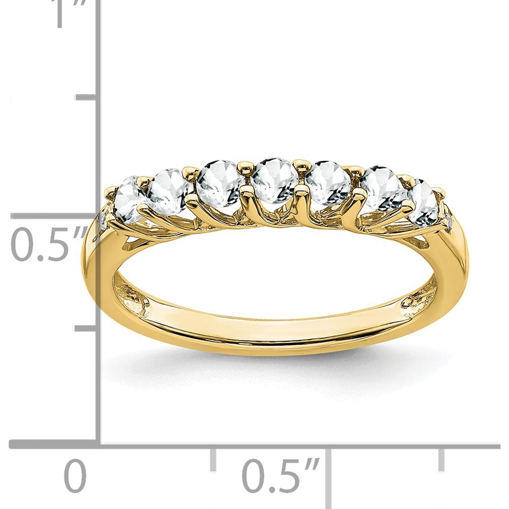 10K Yellow Gold 7-Stone Band Ring with Round White Topaz and Diamonds - 0.065 Carat Total Topaz Weight, 0.006 Carat Total Diamond Weight by 0
