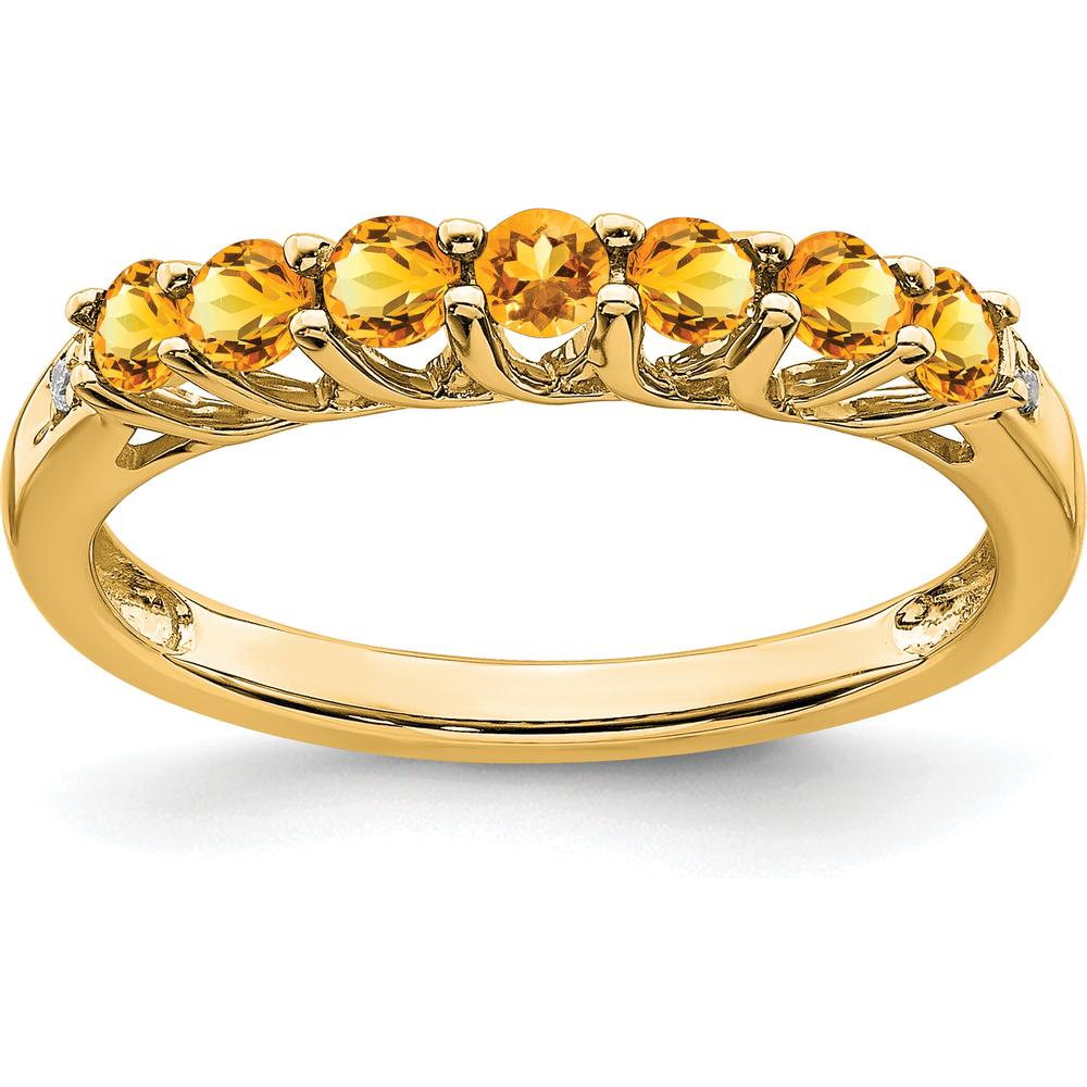 10K Yellow Gold 7-Stone Citrine and Diamond Band Ring with Round Stones - 0.06 Carat Total Citrine Weight, 0.006 Carat Total Diamond Weight by 0