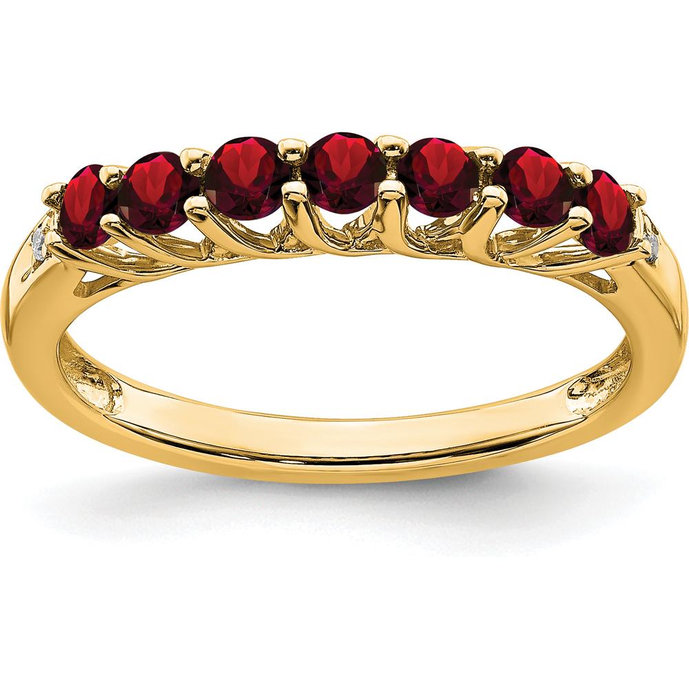 10K Yellow Gold 7-Stone Garnet and Diamond Band Ring - 0.08 Carat Garnet, 0.012 Carat Total Diamond Weight by 0