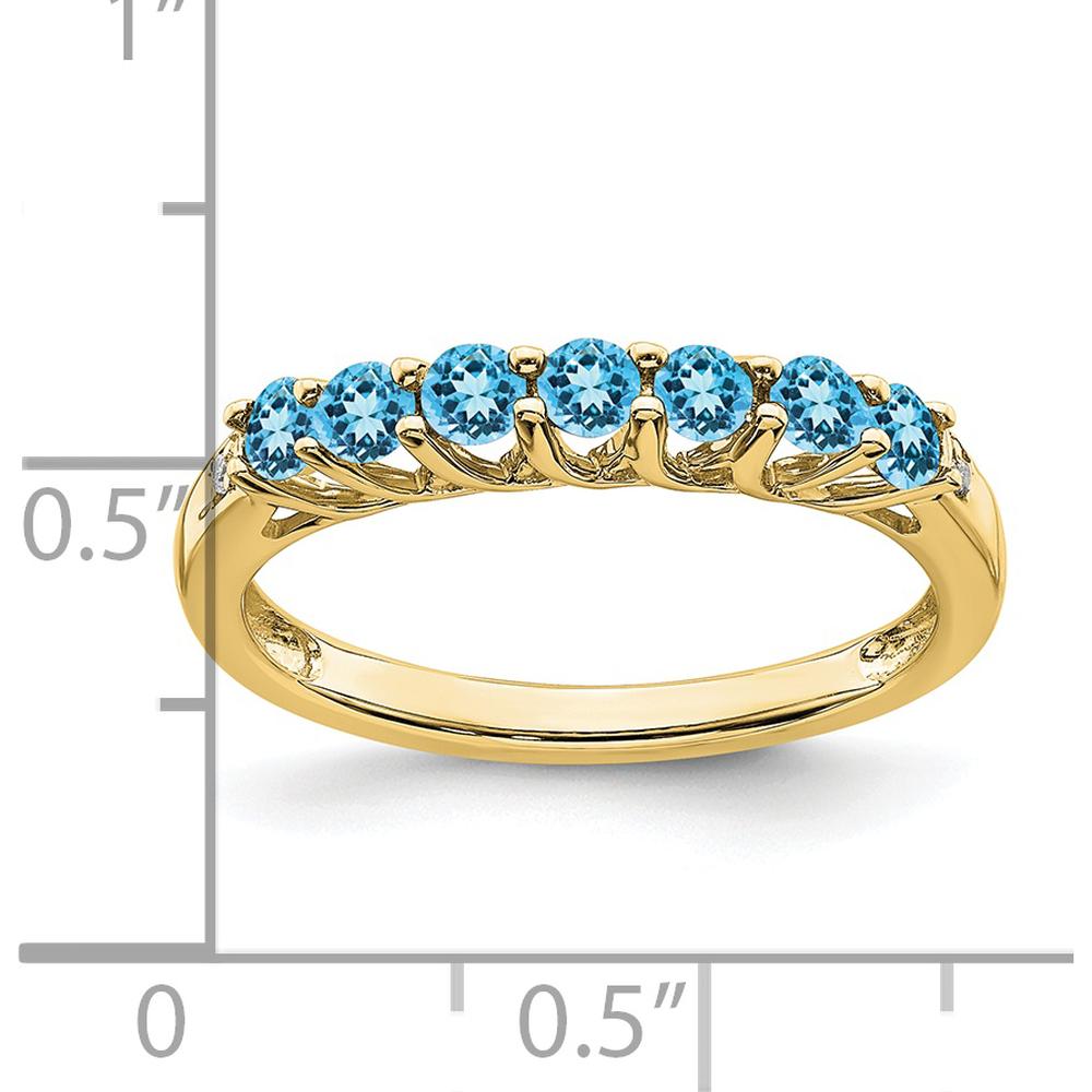 10K Yellow Gold 7-Stone Ring with Round Swiss Blue Topaz and Diamond Accents - 0.08 Carat Total Blue Topaz Weight, 0.006 Carat Total Diamond Weight by 0