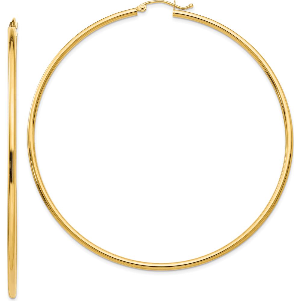 10K Yellow Gold 70mm Polished Hoop Earrings - Classic Design