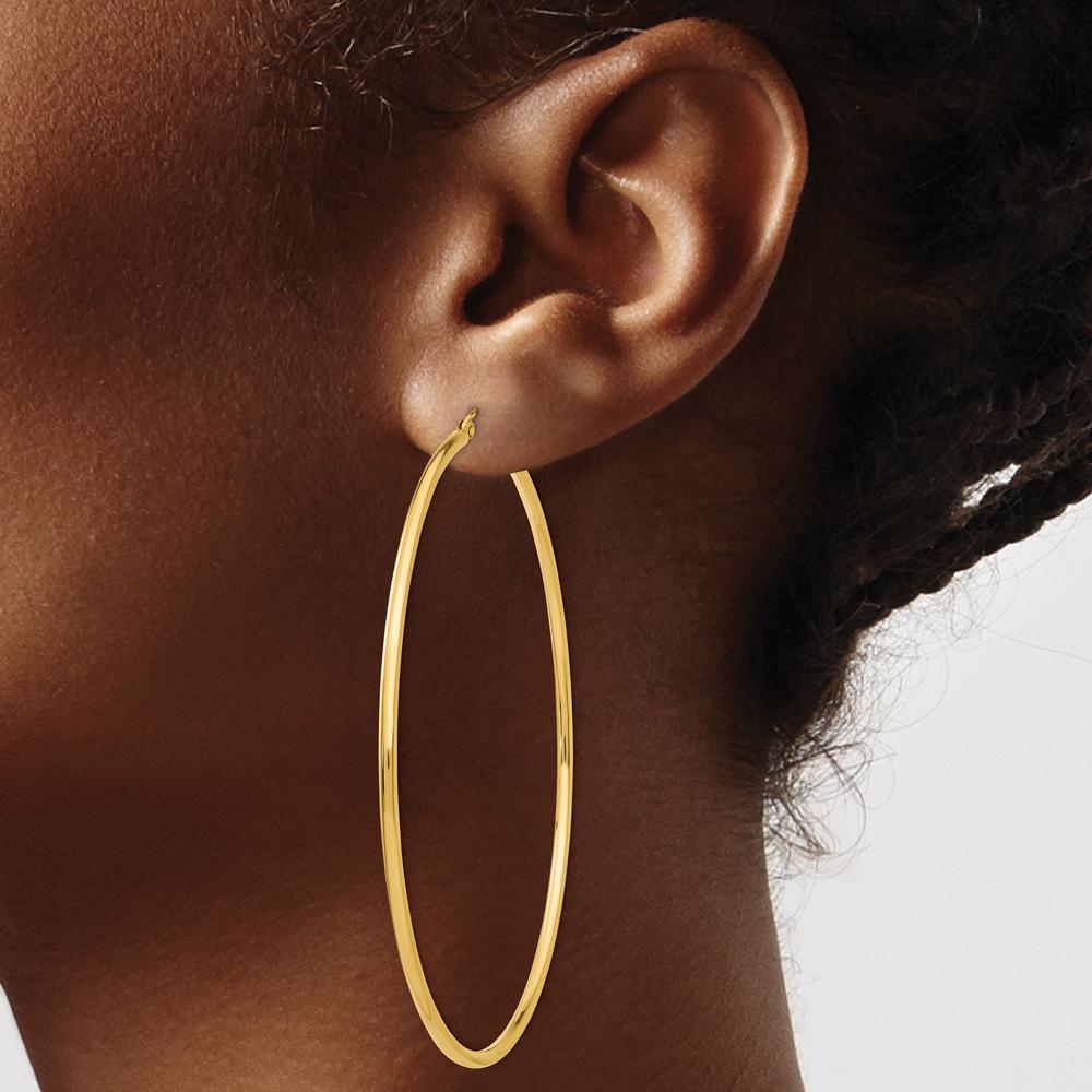 10K Yellow Gold 70mm Polished Hoop Earrings - Classic Design