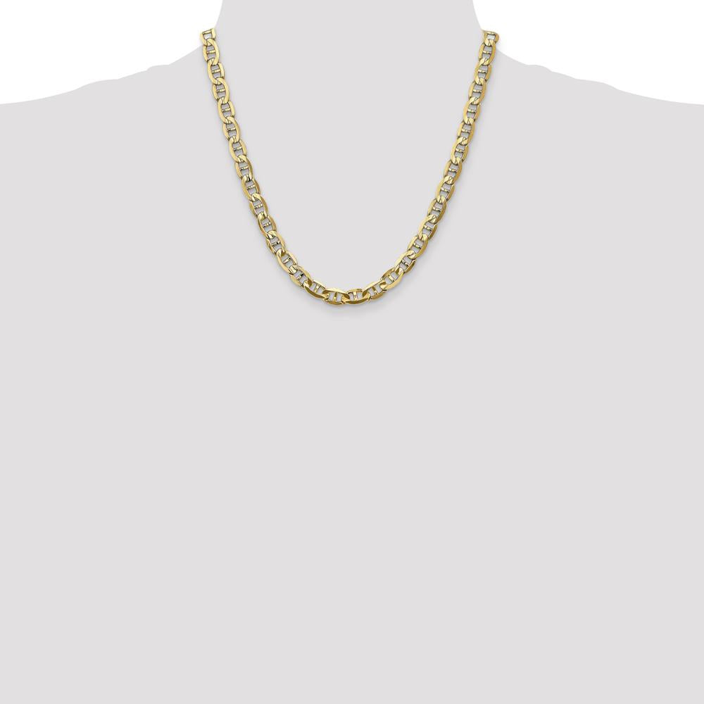 10K Yellow Gold 7mm Concave Anchor Chain Necklace - 20 in