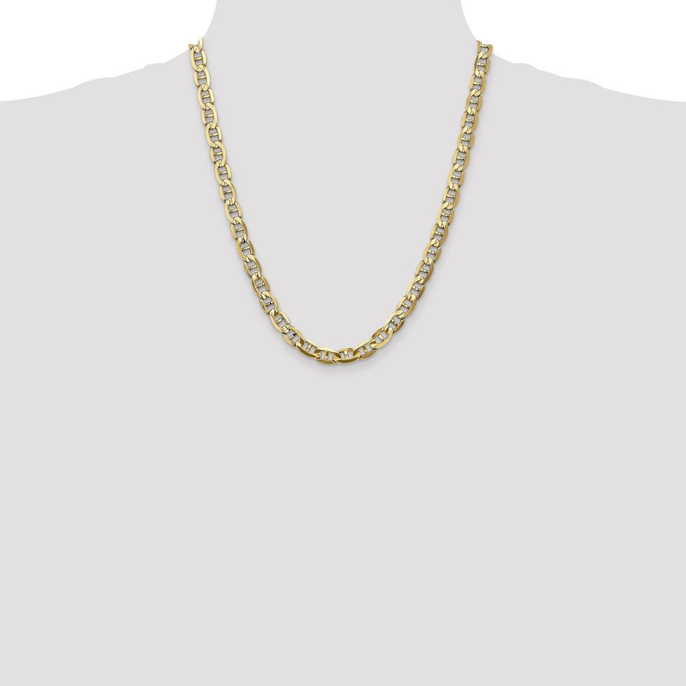 10K Yellow Gold 7mm Concave Anchor Chain Necklace - 22" Length