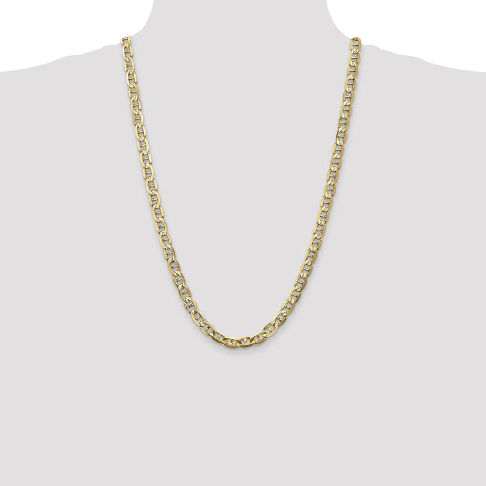 10K Yellow Gold 7mm Concave Anchor Chain Necklace - 26" Length