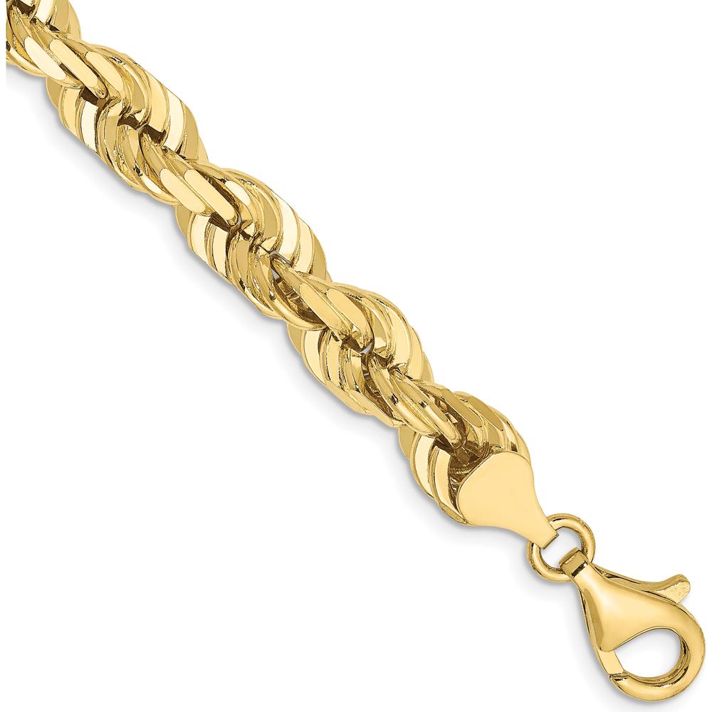 10K Yellow Gold 7mm Diamond-Cut Rope Chain Bracelet - 8" Length