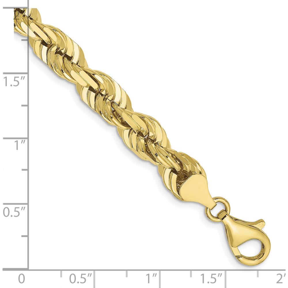 10K Yellow Gold 7mm Diamond-Cut Rope Chain Bracelet - 8" Length
