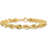 10K Yellow Gold 7mm Diamond-Cut Rope Chain Bracelet - 8" Length