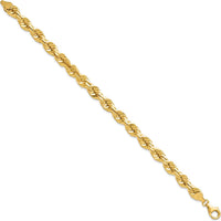 10K Yellow Gold 7mm Diamond-Cut Rope Chain Bracelet - Polished Finish