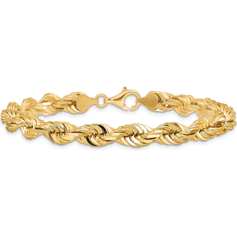 10K Yellow Gold 7mm Diamond-Cut Rope Chain Bracelet - Polished Finish