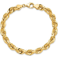 10K Yellow Gold 7mm Diamond-Cut Rope Chain Bracelet - Polished Finish